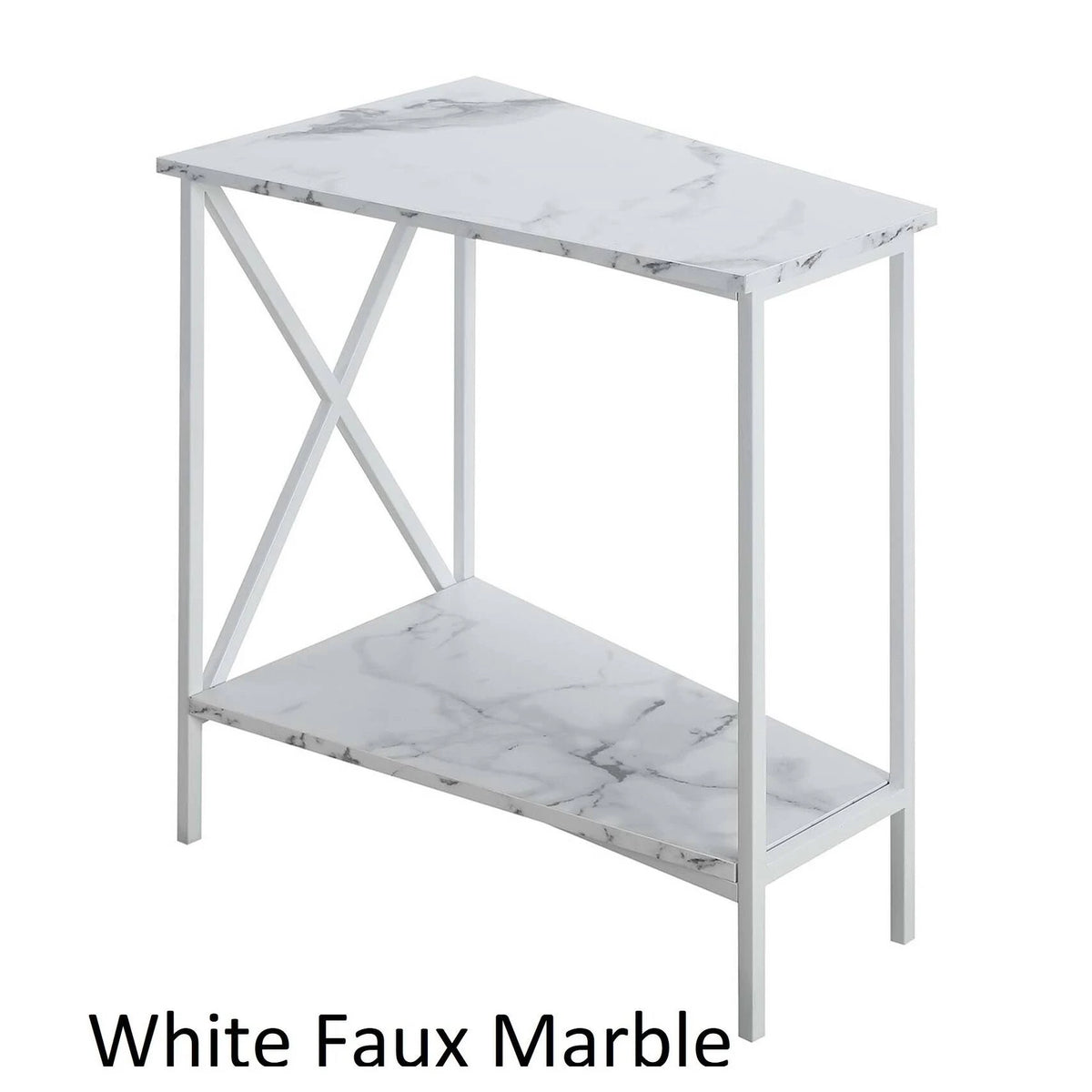 White Faux Marble Wedge End Table J343