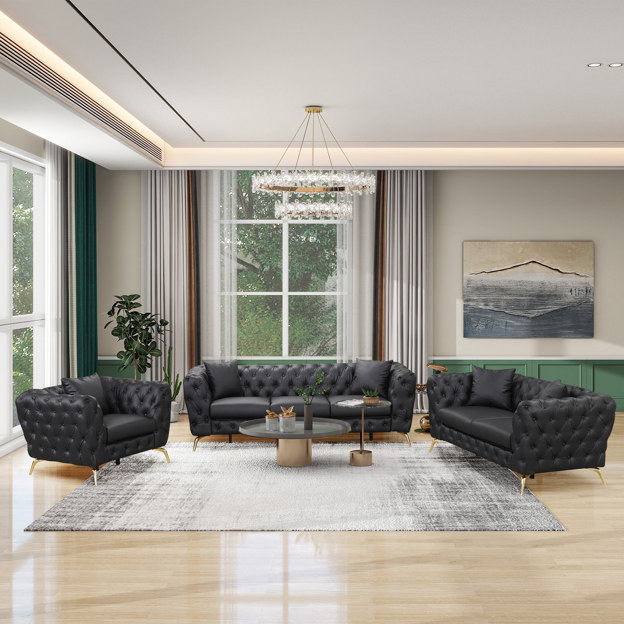 Black PU Upholstered Sofa with Metal Legs X2683