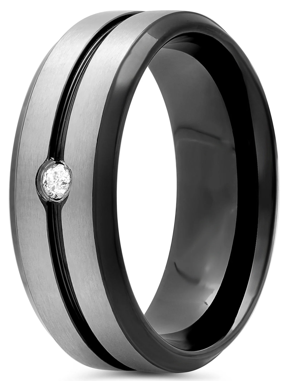 Black Stainless Steel Diamond Accent Wedding Band G607