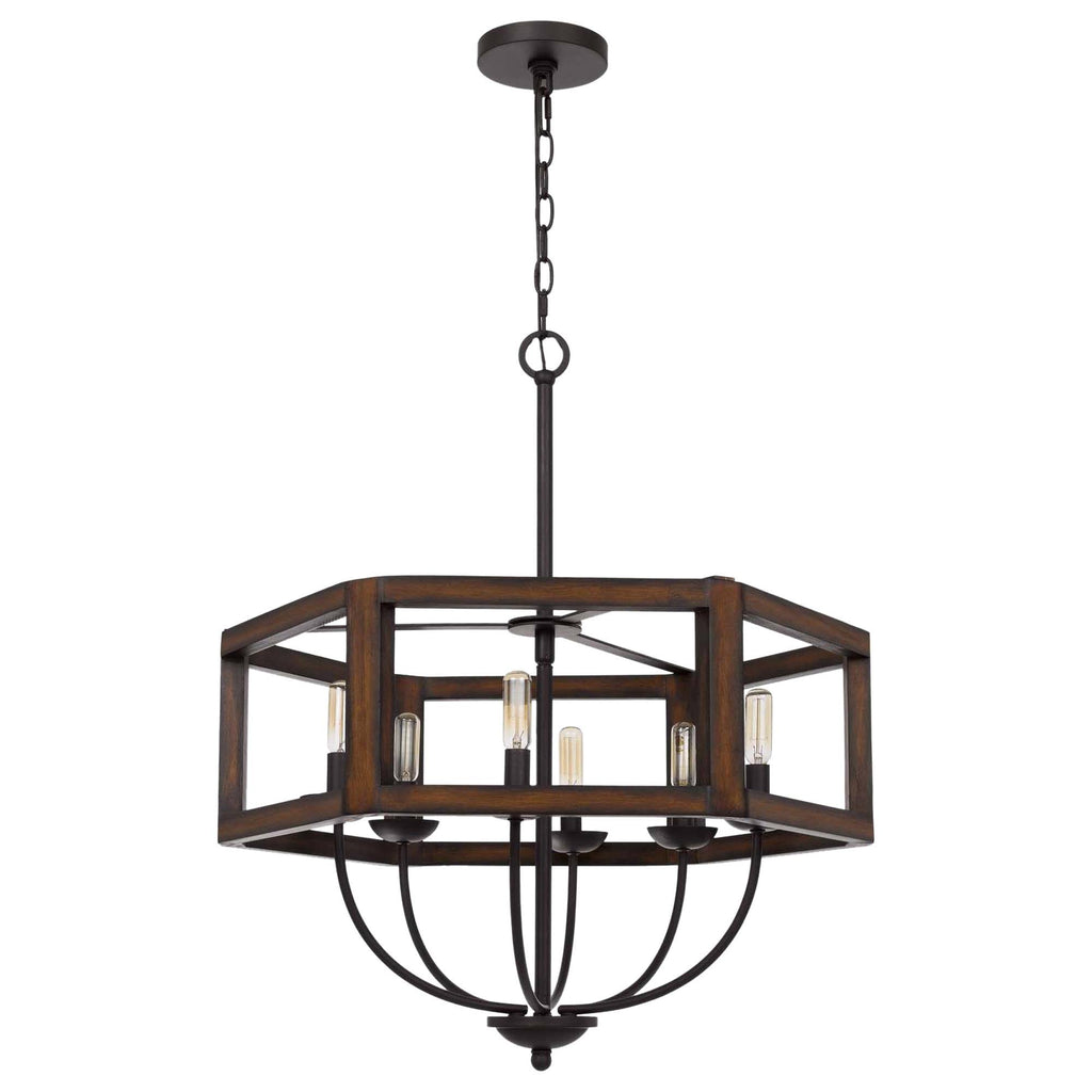 Oak Toned Rubber Wood Chandelier A93288