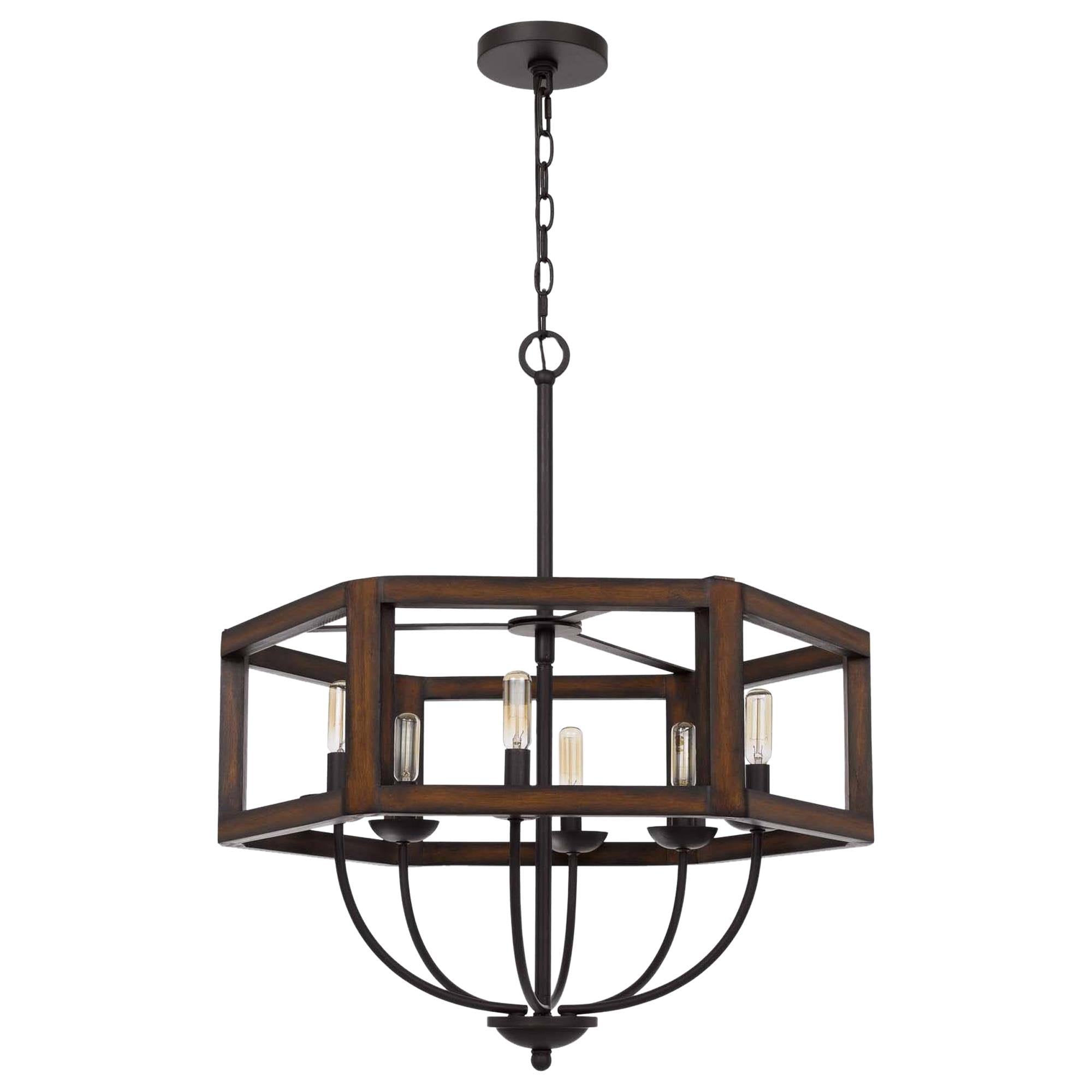 Oak Toned Rubber Wood Chandelier A93288
