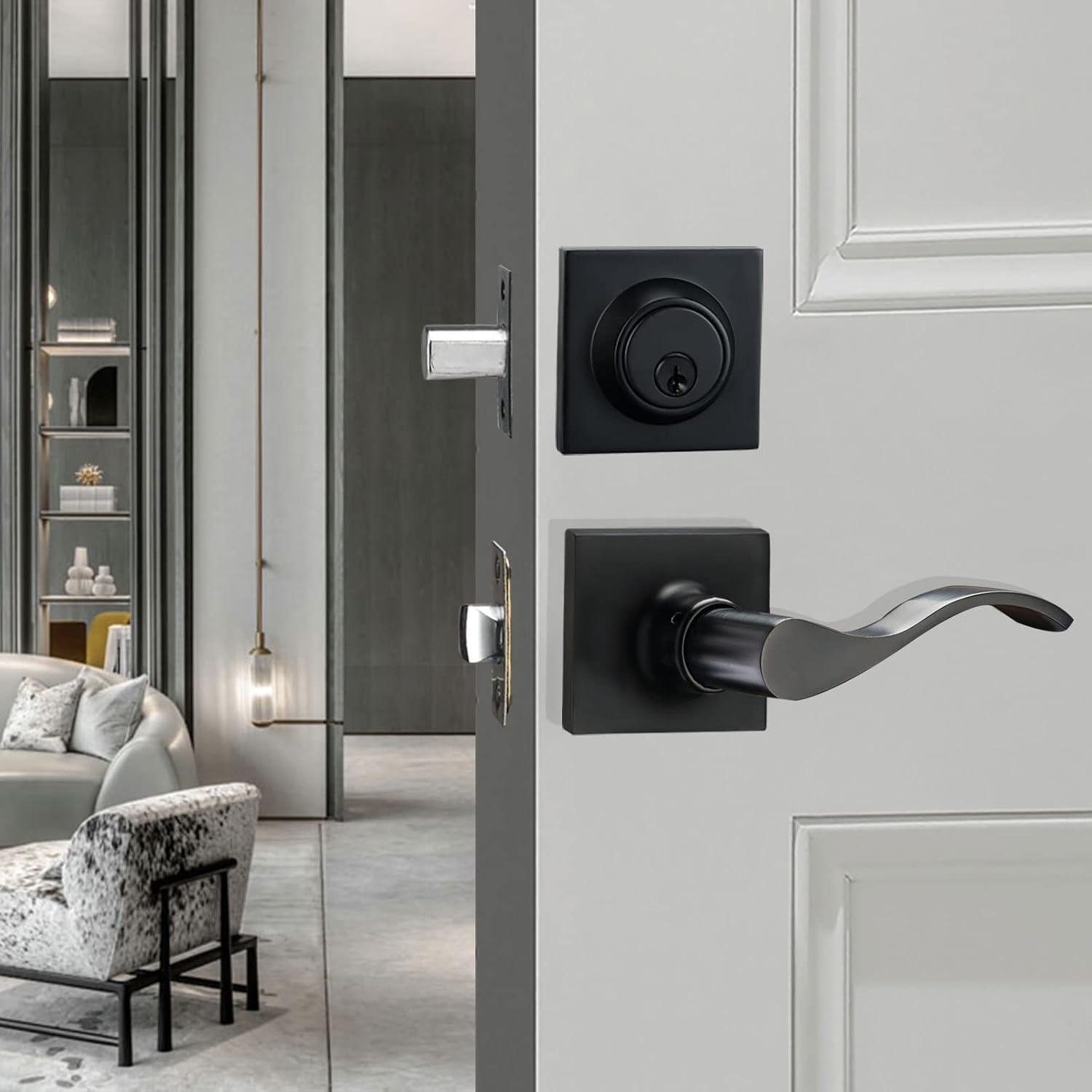 Black Square Door Lockset with Deadbolt Pack of 2 Z57021