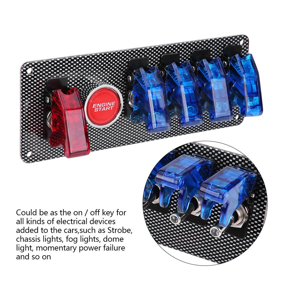 12V Racing Car Ignition Switch Panel with 4 Blue & 1 Red LED Push Button, Pack of 2 H629