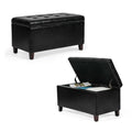 Black Button Tufted Faux Leather Storage Bench Ottoman K858924