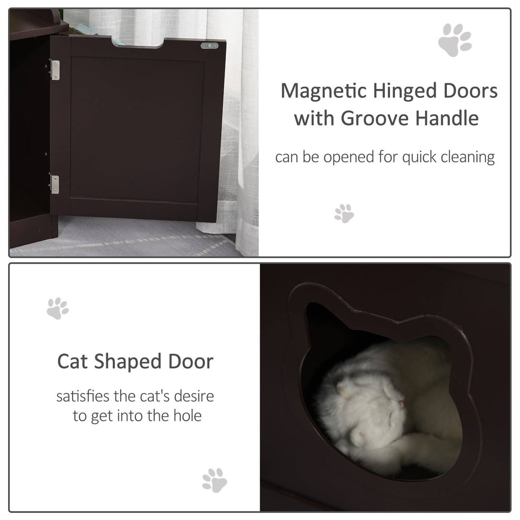 White Wooden Cat Litter Box Enclosure with Nightstand and Storage Rack Q473814