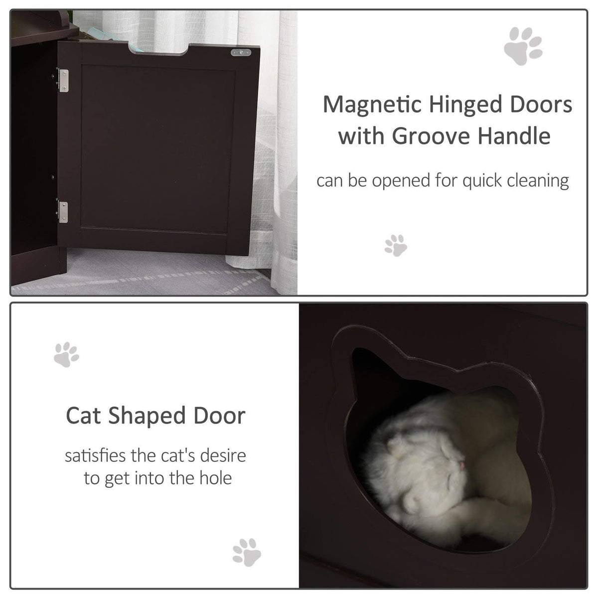White Wooden Cat Litter Box Enclosure with Nightstand and Storage Rack Q473814