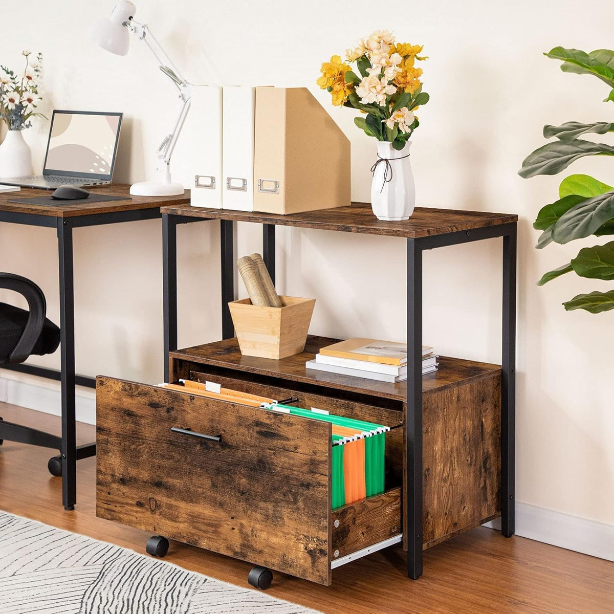 Rustic Brown Lateral File Cabinet with Storage Shelves Z185045