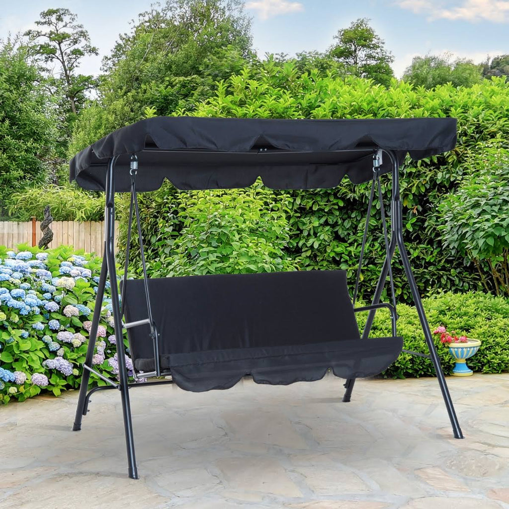Black Steel 3 Person Porch Swing I31065