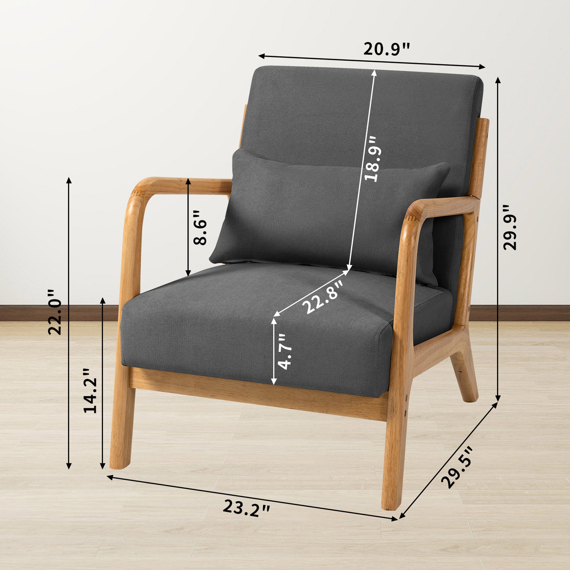 Dark Gray Single Seat Solid Wood Armrest Leisure Sofa O13799