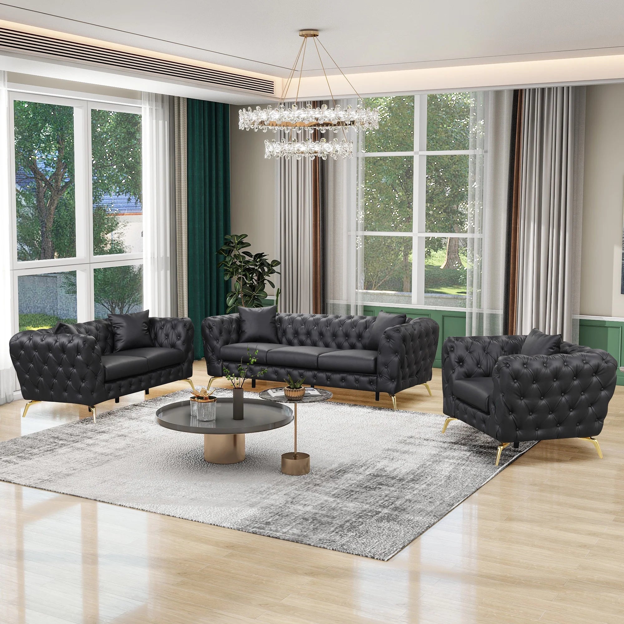 Black PU Upholstered Sofa with Metal Legs X2683