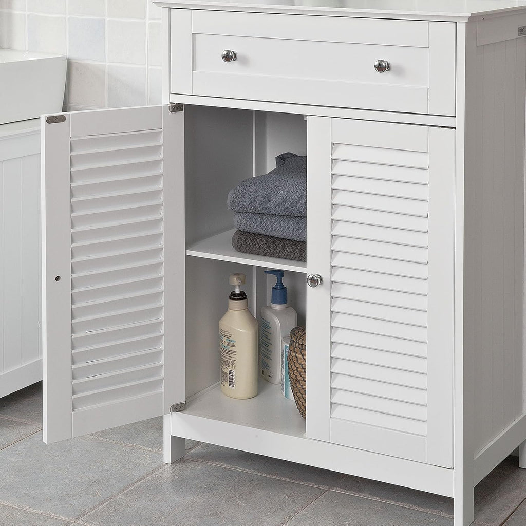 White Bathroom Vanity Set with Drawer and Double Shutter Door V524769