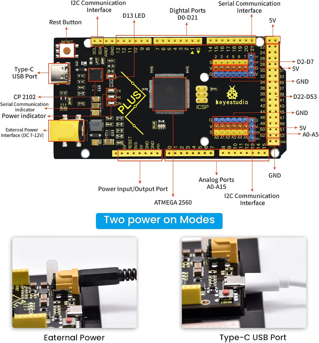 Starter Kit for Arduino MEGA Plus 2560 Board, Electronics Kit, Pack of 2 K223044