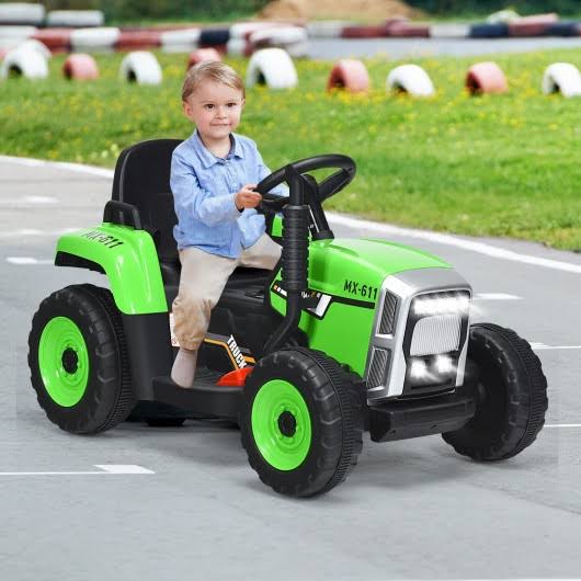 Green 12V Kids Ride on Tractor with Trailer W16100