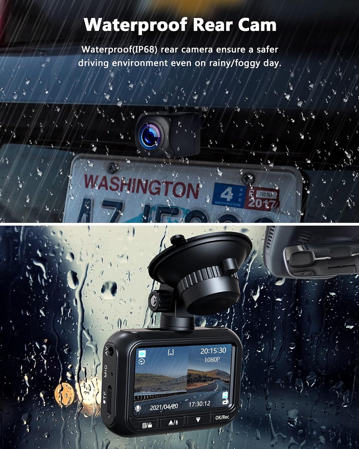 1080P Full HD Dual Dash Cam Front and Rear with Waterproof Backup Cam X552