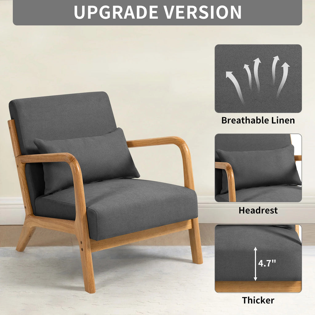 Dark Gray Single Seat Solid Wood Armrest Leisure Sofa O13799