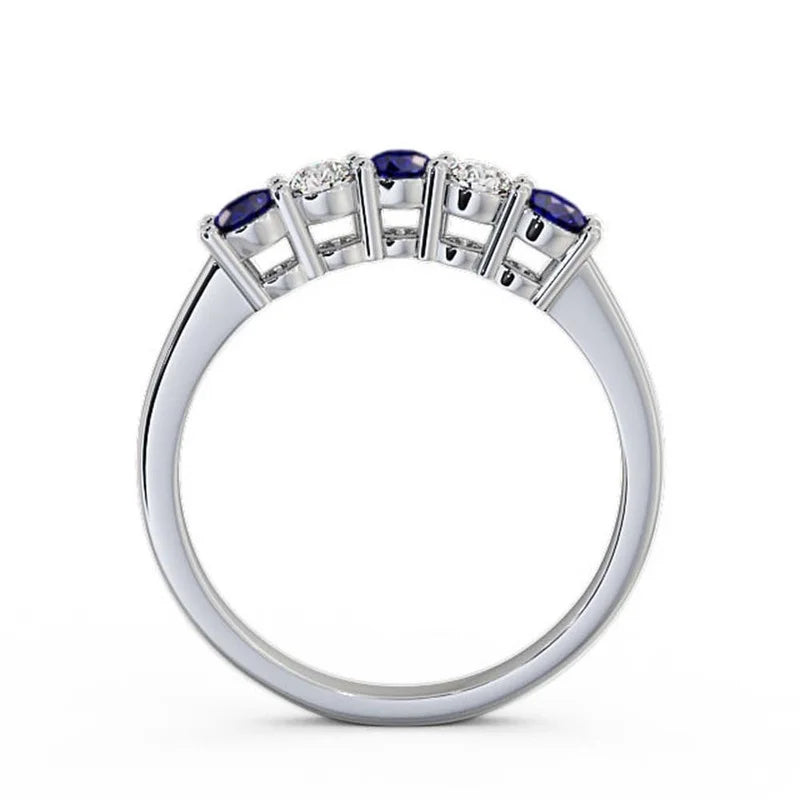 14K White Gold Eternity Band with Blue Sapphire and Diamond F5459