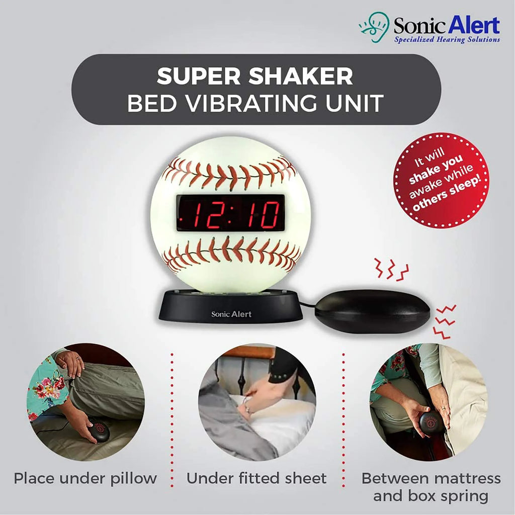 White Digital Alarm Clock with Bed Shaker S491