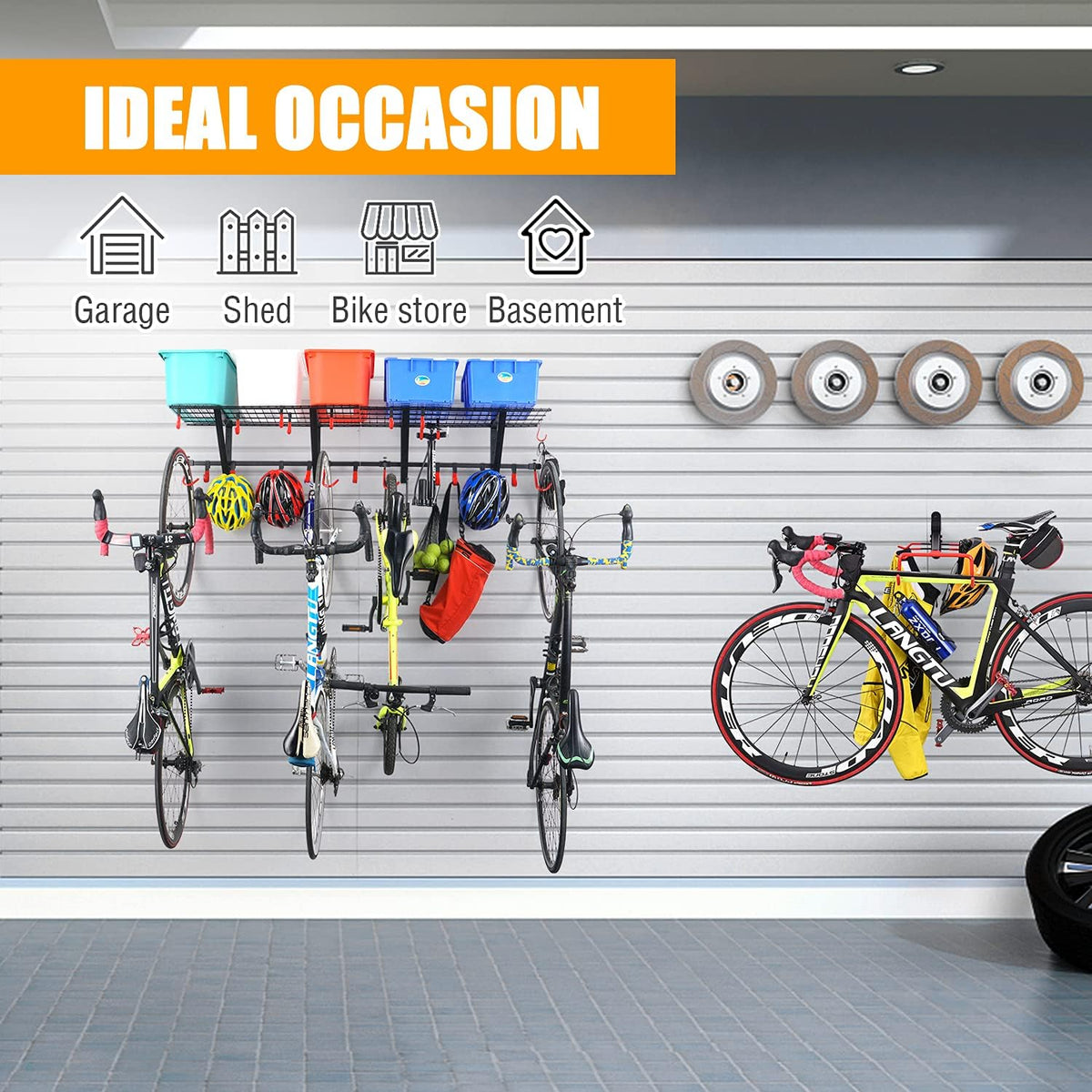 Garage Wall Shelving 1 Pack with Vertical Bike Hanger, Powder Coated Steel T36118