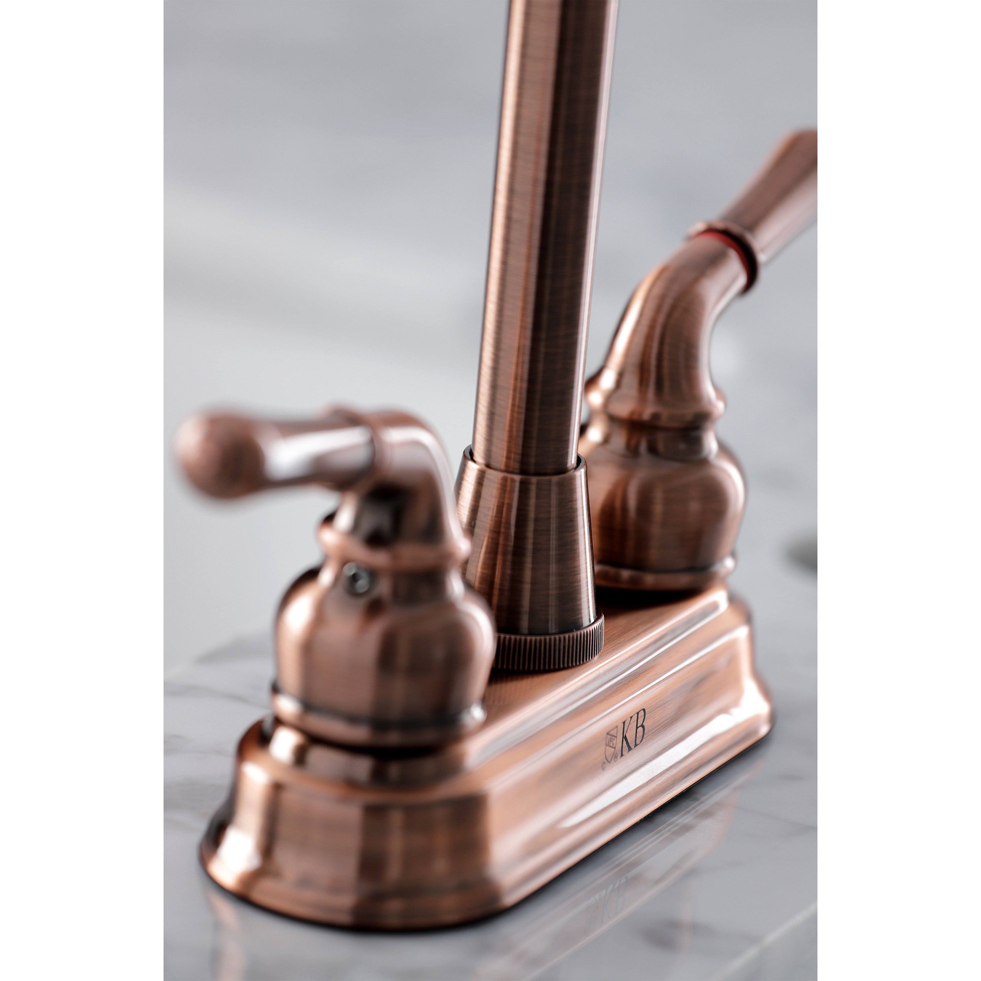 Satin Nickel & Polished Brass Two-Handle Centerset High-Arch Bar Faucet E3942