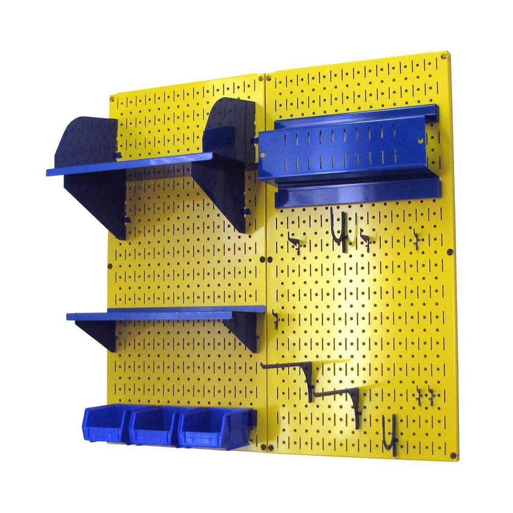 Yellow Metal Pegboard Tool Storage Kit with Blue Accessories W9263