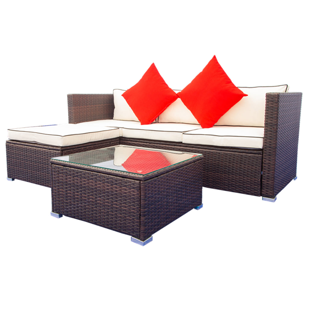 3 Piece Patio Sectional Wicker Rattan Outdoor Furniture Sofa Set F921
