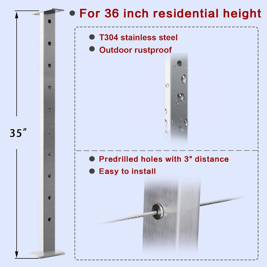 Stainless Steel Brushed Cable Railing Post Z90737