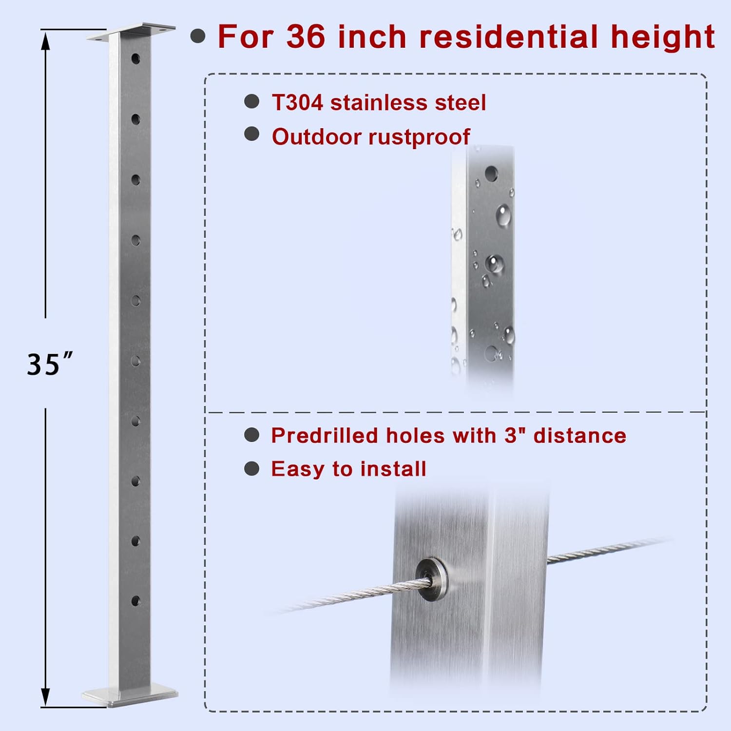 Stainless Steel Brushed Cable Railing Post Z90737