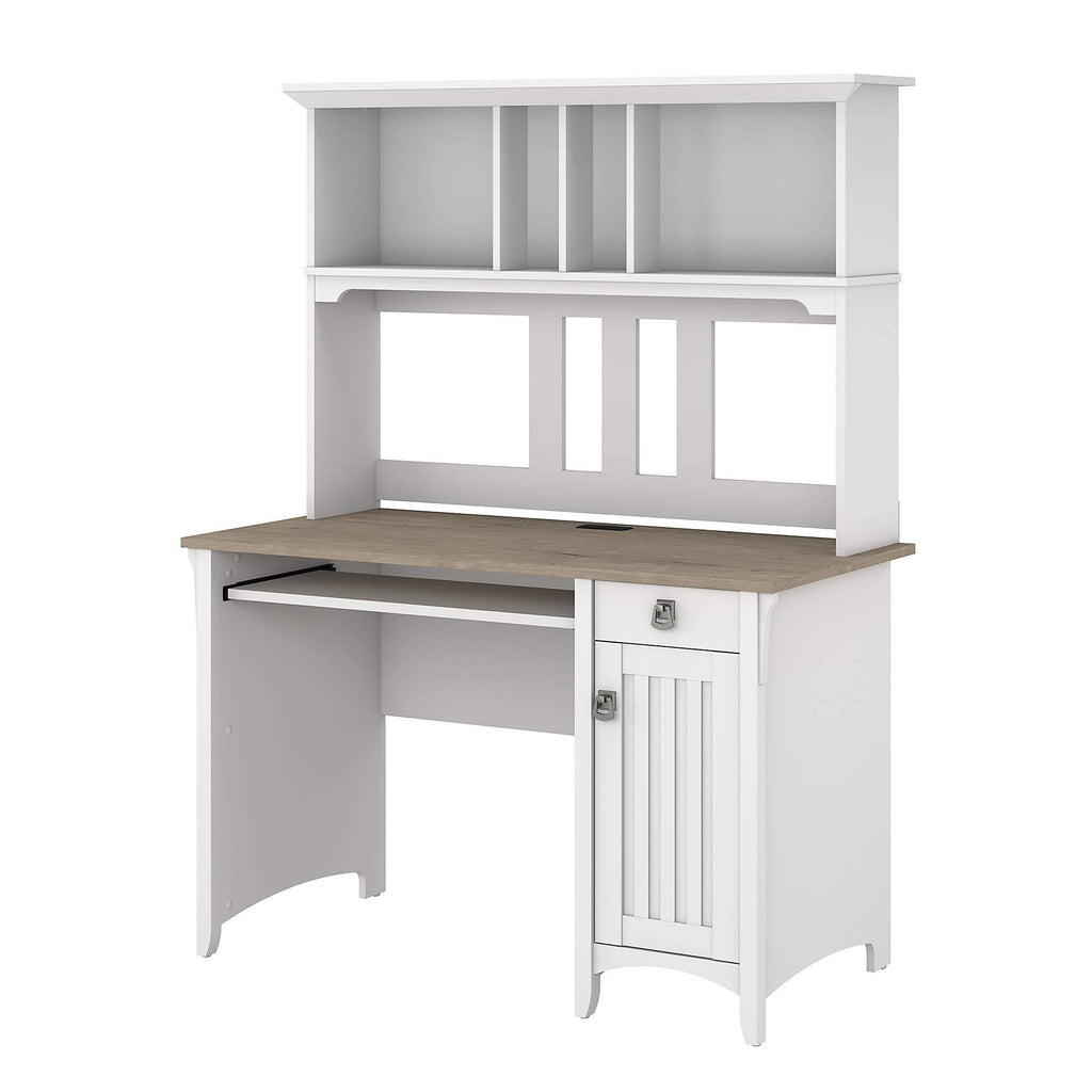 Pure White and Shiplap Gray Small Computer Desk with Hutch G6396