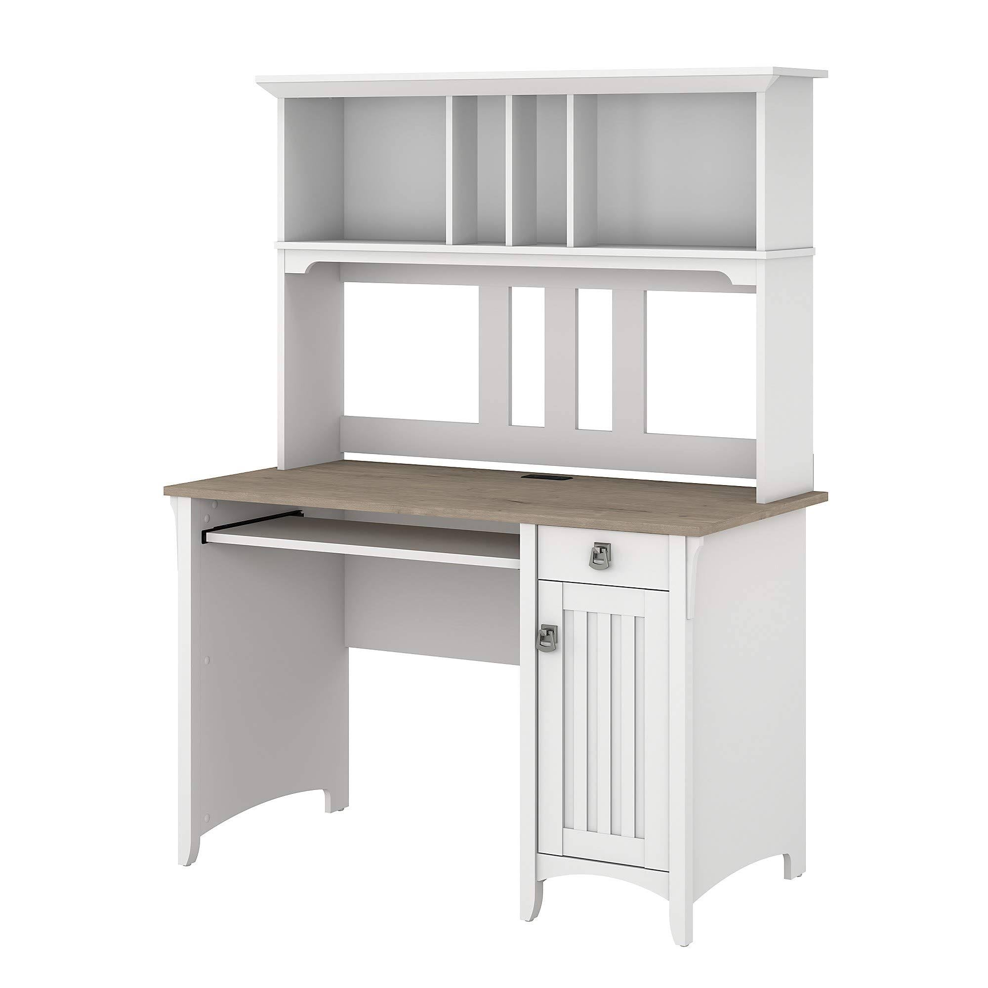 Pure White and Shiplap Gray Small Computer Desk with Hutch G6396
