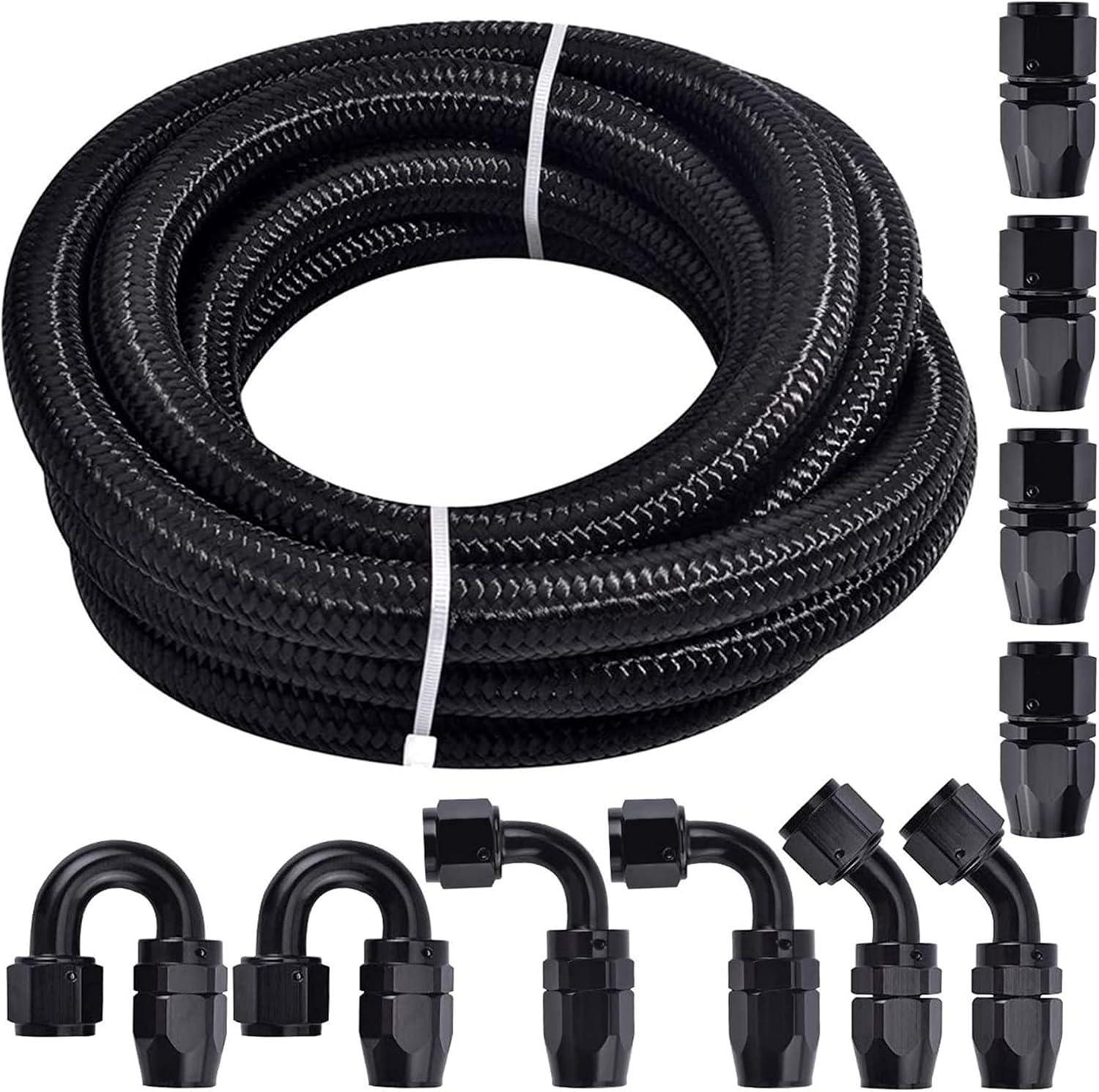 3/8" Braided Stainless Steel Fuel Line Hose with 10pcs Rotary Swivel Hose Ends Kit V4366