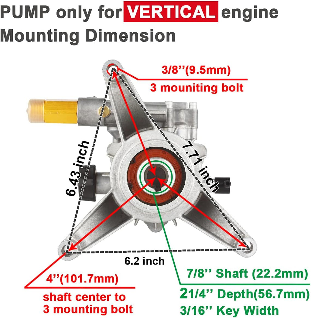 7/8 Shaft Vertical Pressure Washer Pump, Max 3200 PSI @ 2.5 GPM, Pack of 2 P48391