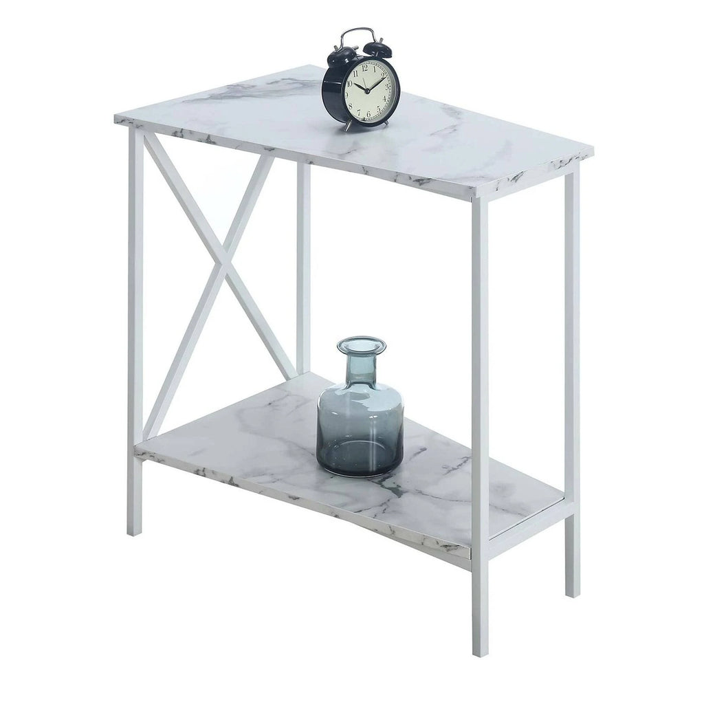 White Faux Marble Wedge End Table J343