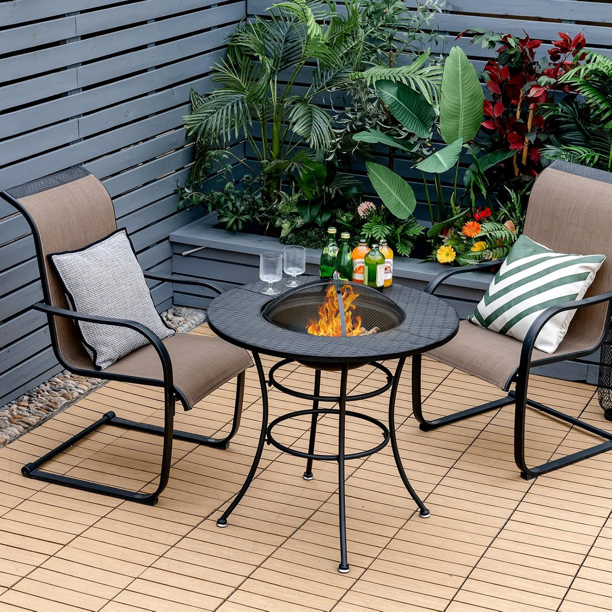 32 Inch Metal Wood Burning Fire Pit with Cover and Grill Grate E21836
