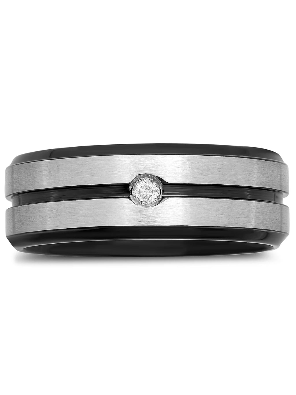 Black Stainless Steel Diamond Accent Wedding Band G607