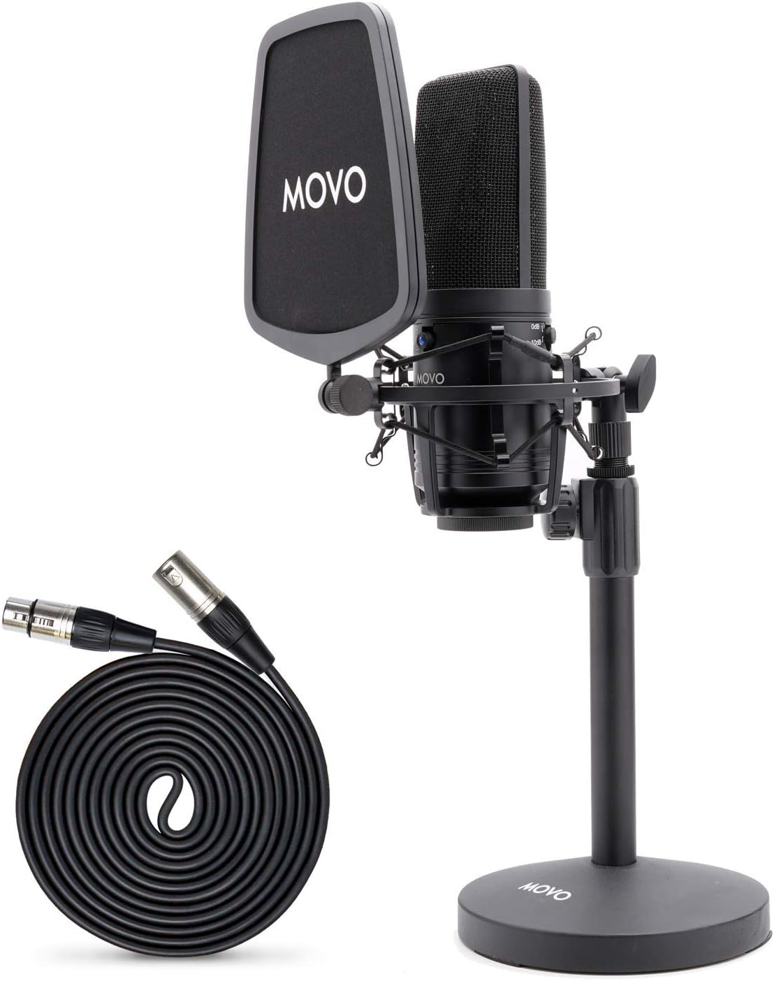 Large Diaphragm Multi-Pattern Studio Condenser Microphone with Shock Mount, Pop Filter, XLR Cable and Tabletop Mic Stand R492484