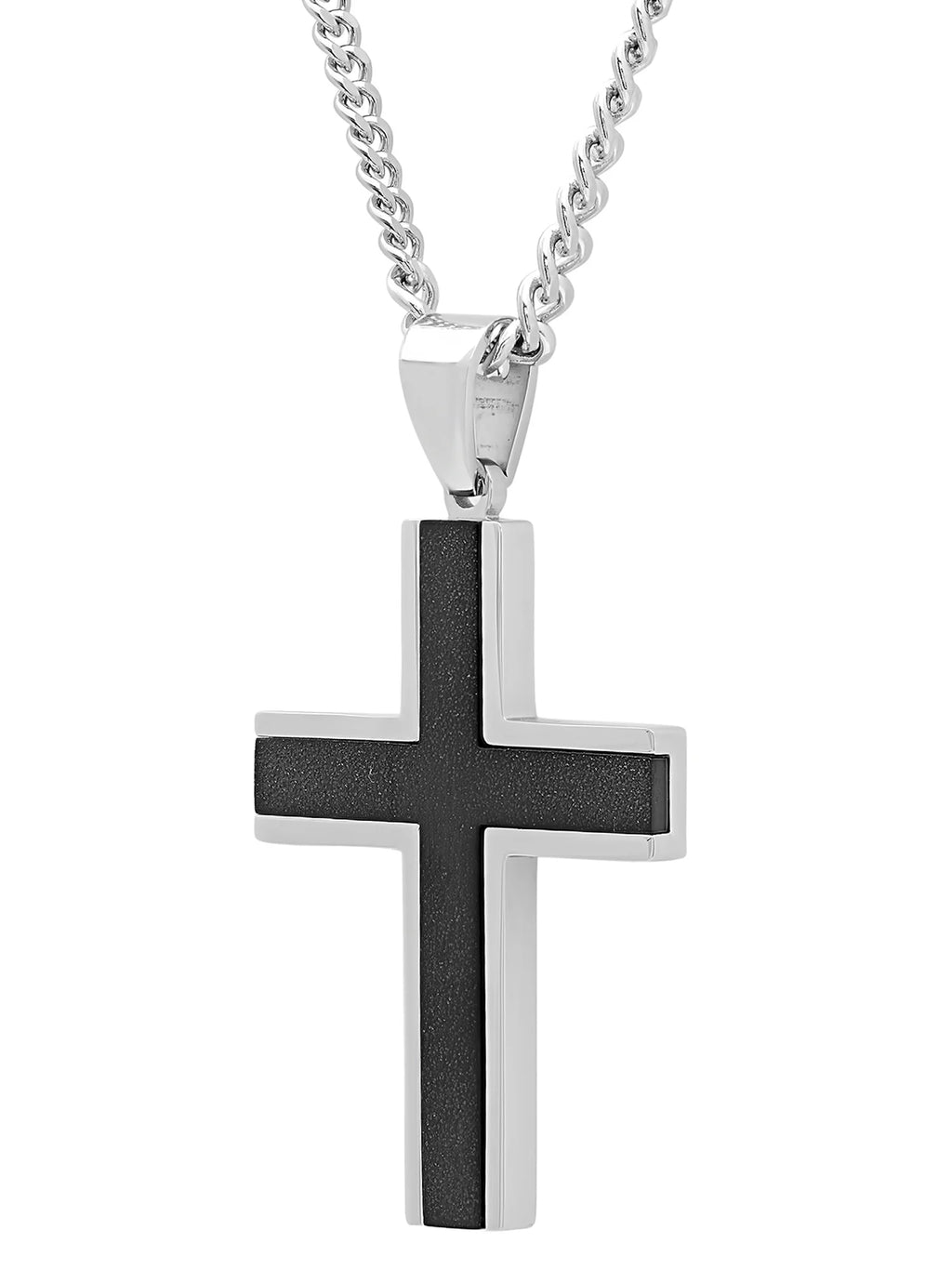 Stainless Steel Textured Cross Pendant Necklace H1835