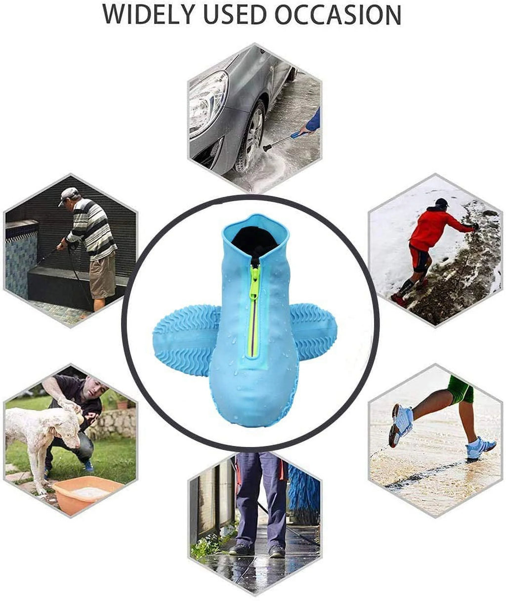 Waterproof Reusable Foldable Rain Shoe Covers with Zipper Blue E839389