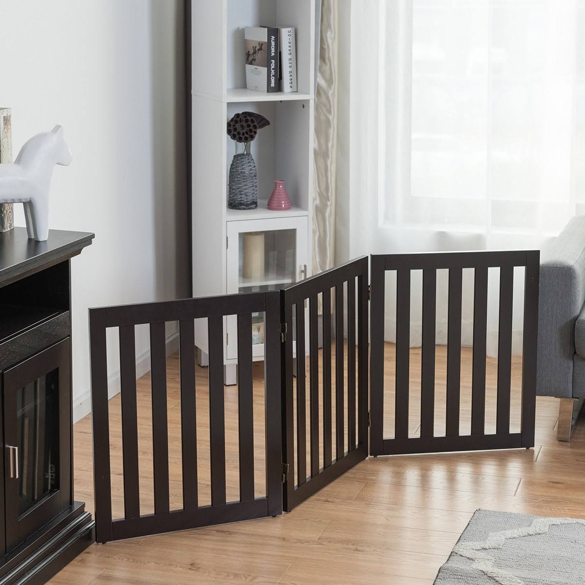 Folding Standing 3 Panels Wood Pet Fence Brown G356646