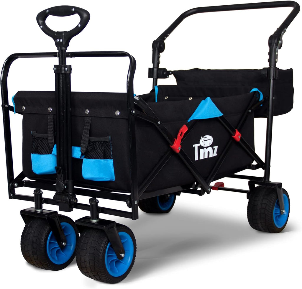 All Terrain Wide Wheel Utility Folding Wagon with Adjustable Push Handle and Brake T168