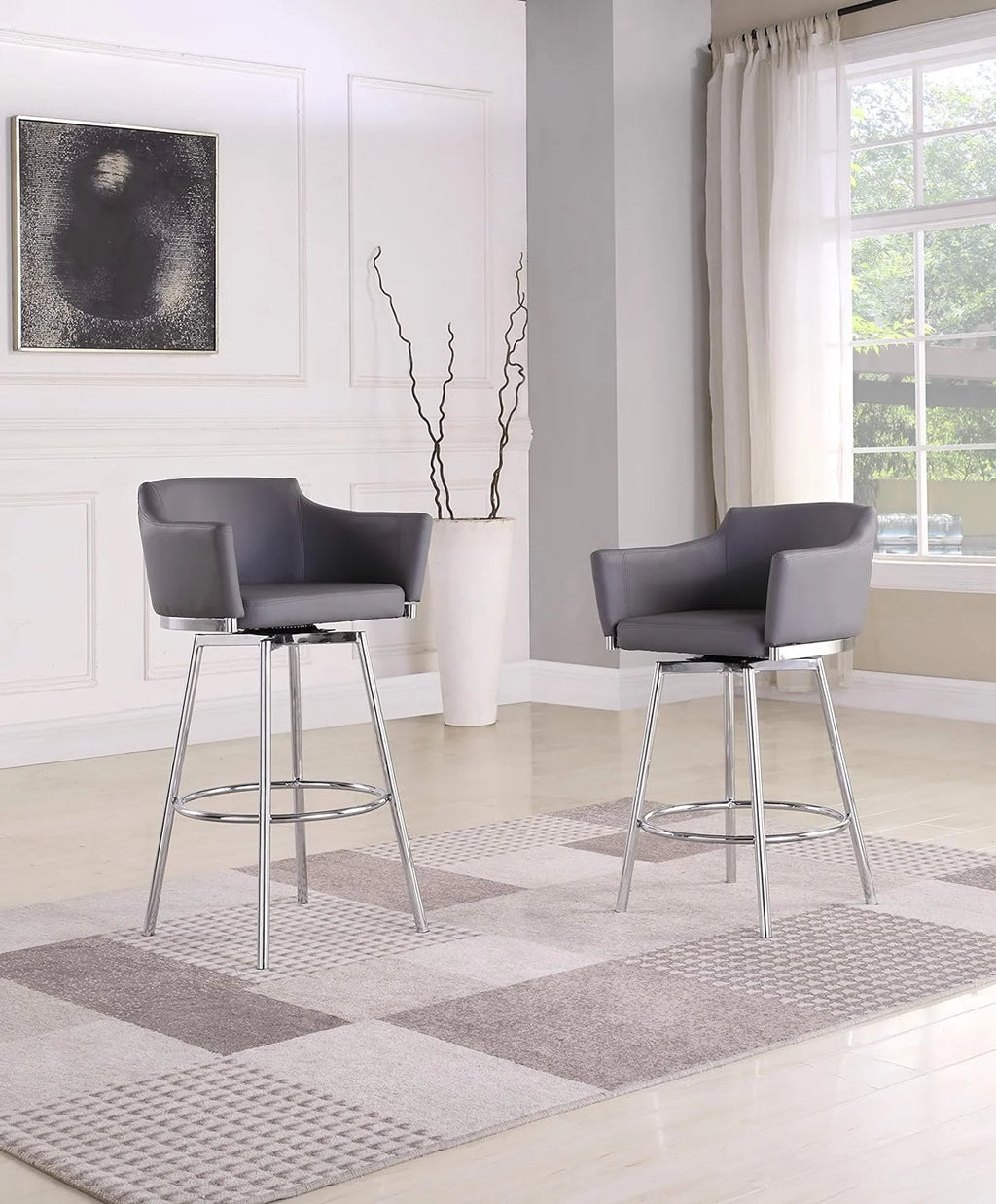 Gray Modern Club Counter Stool with Memory Swivel I768