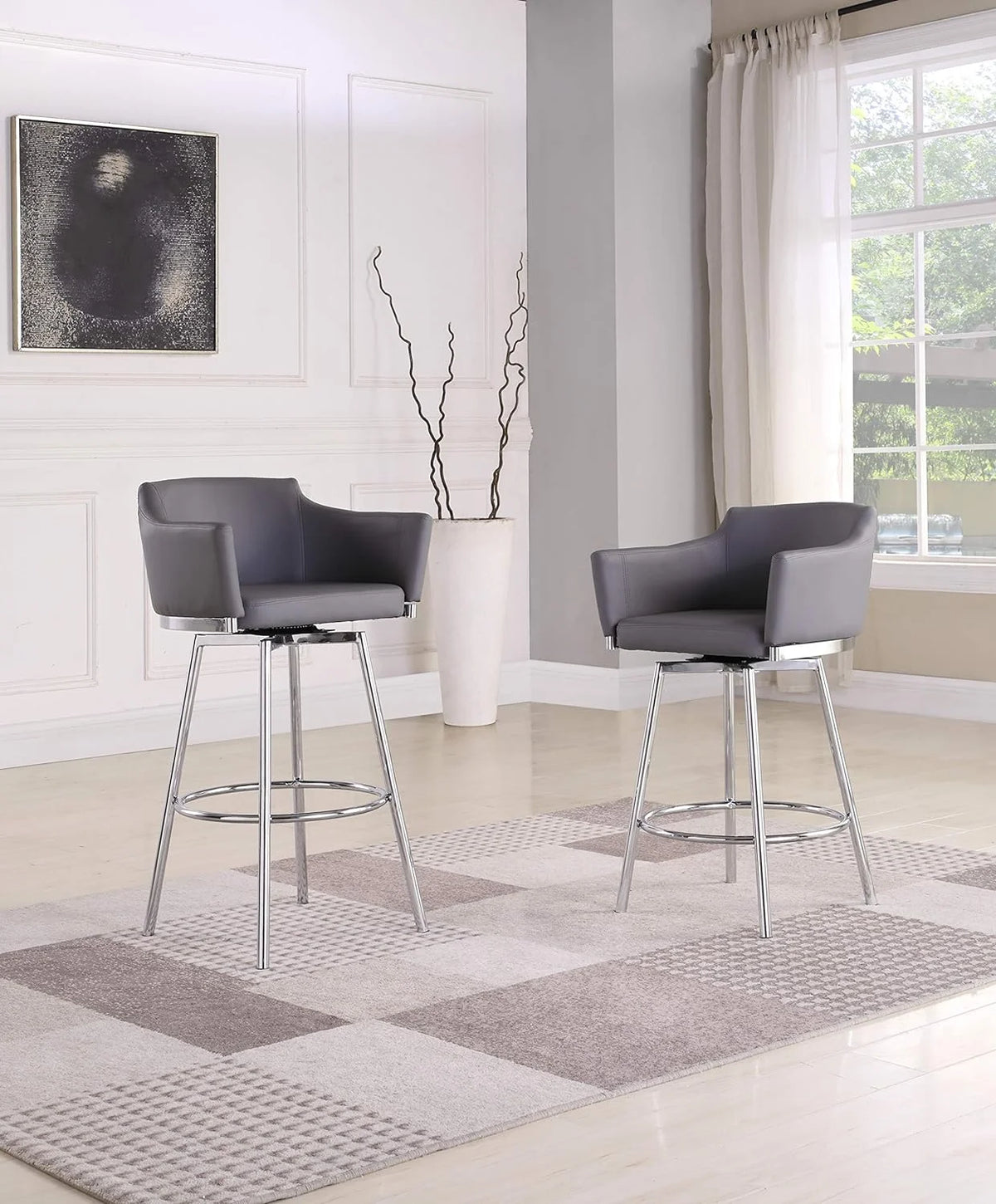 Gray Modern Club Counter Stool with Memory Swivel I768