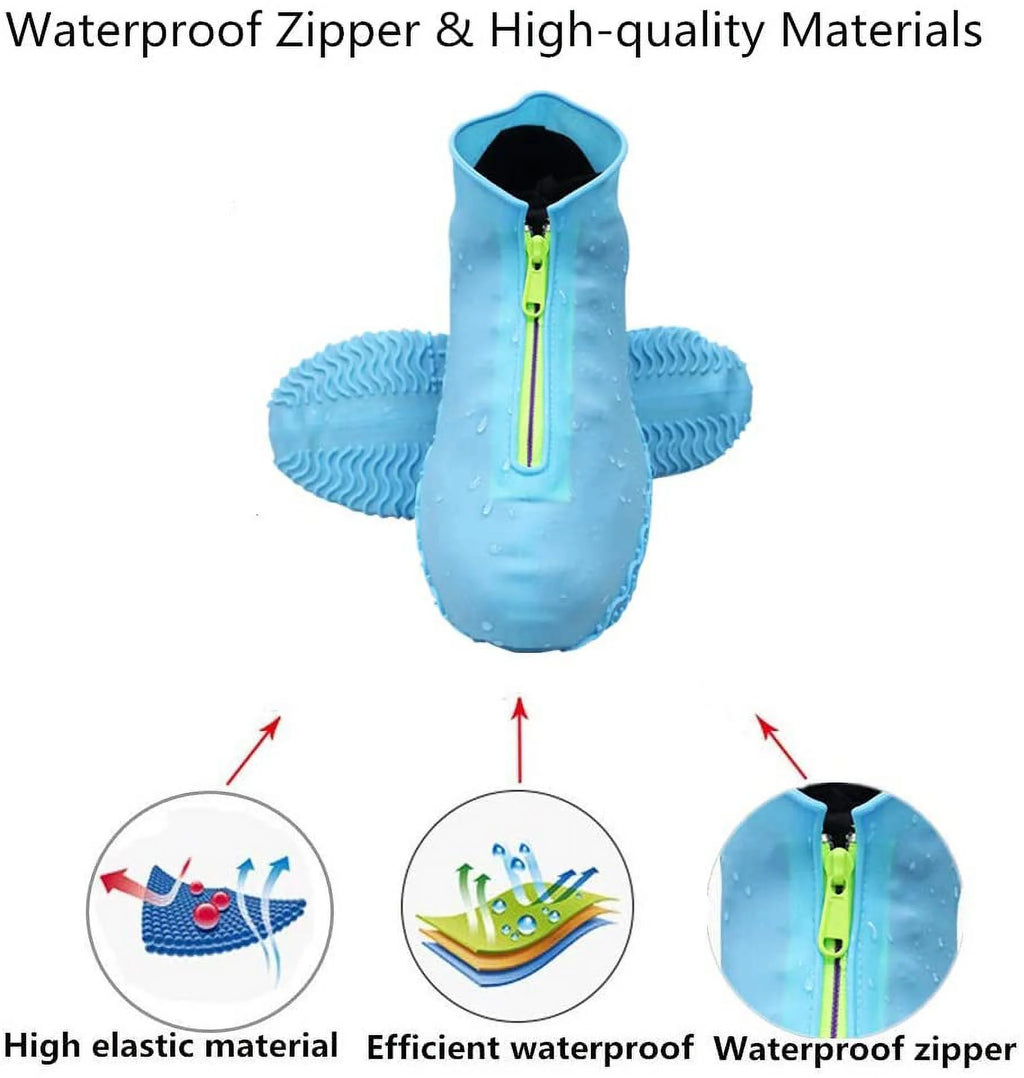 Waterproof Reusable Foldable Rain Shoe Covers with Zipper Blue E839389