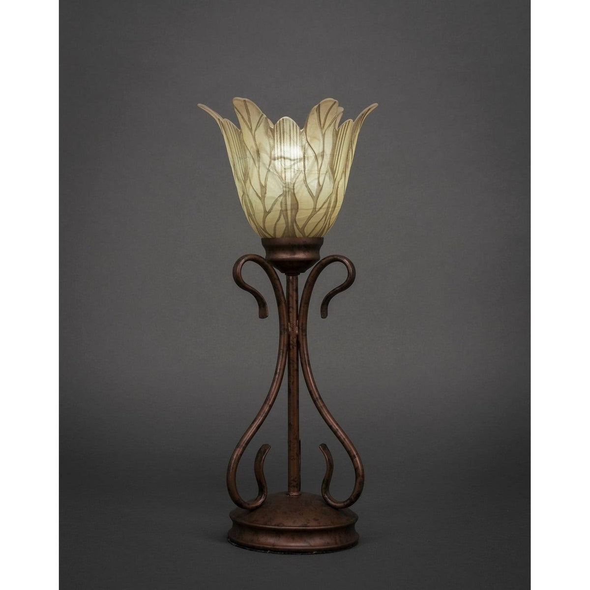 Bronze Finish Mini Table Lamp with Vanilla Leaf Glass Z701