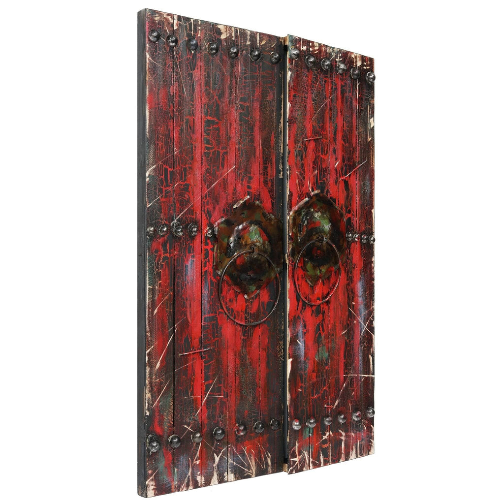 Antique Wooden Doors Mixed Media Hand Painted Iron Wall Art G39260