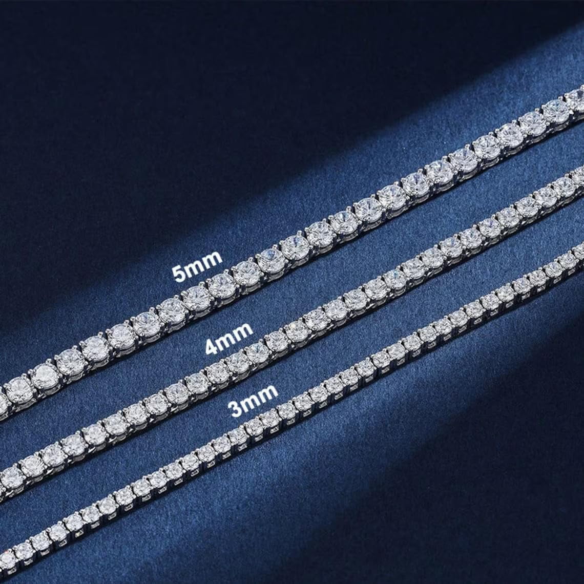 925 Silver Moissanite Tennis Necklace 4 mm Round Chain 18-36 Inches F53829