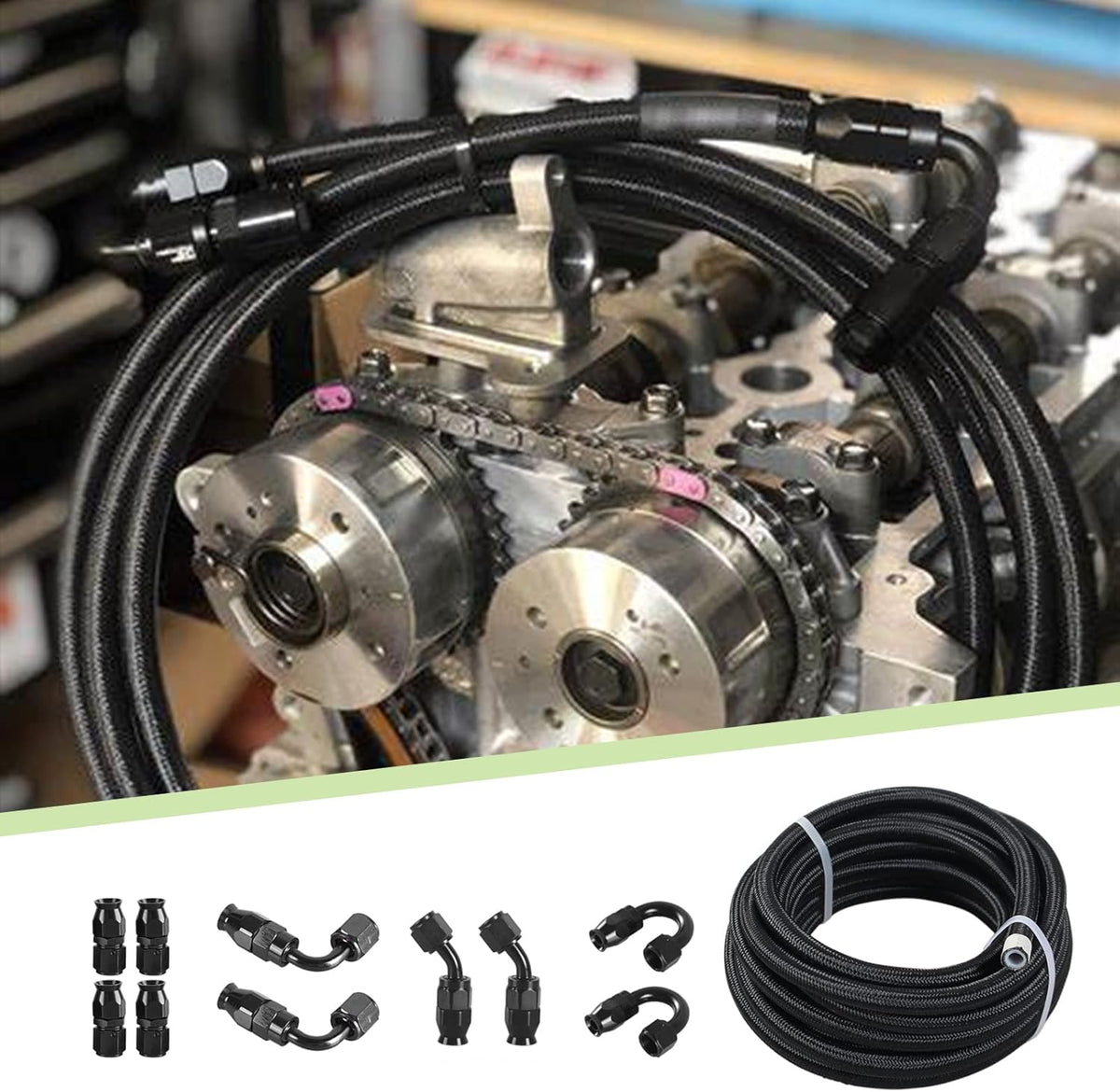 6AN PTFE E85 Braided Fuel Line Fitting Kit 20FT Transmission Oil Cooler Line Stainless Steel Black Pack of 2 C723