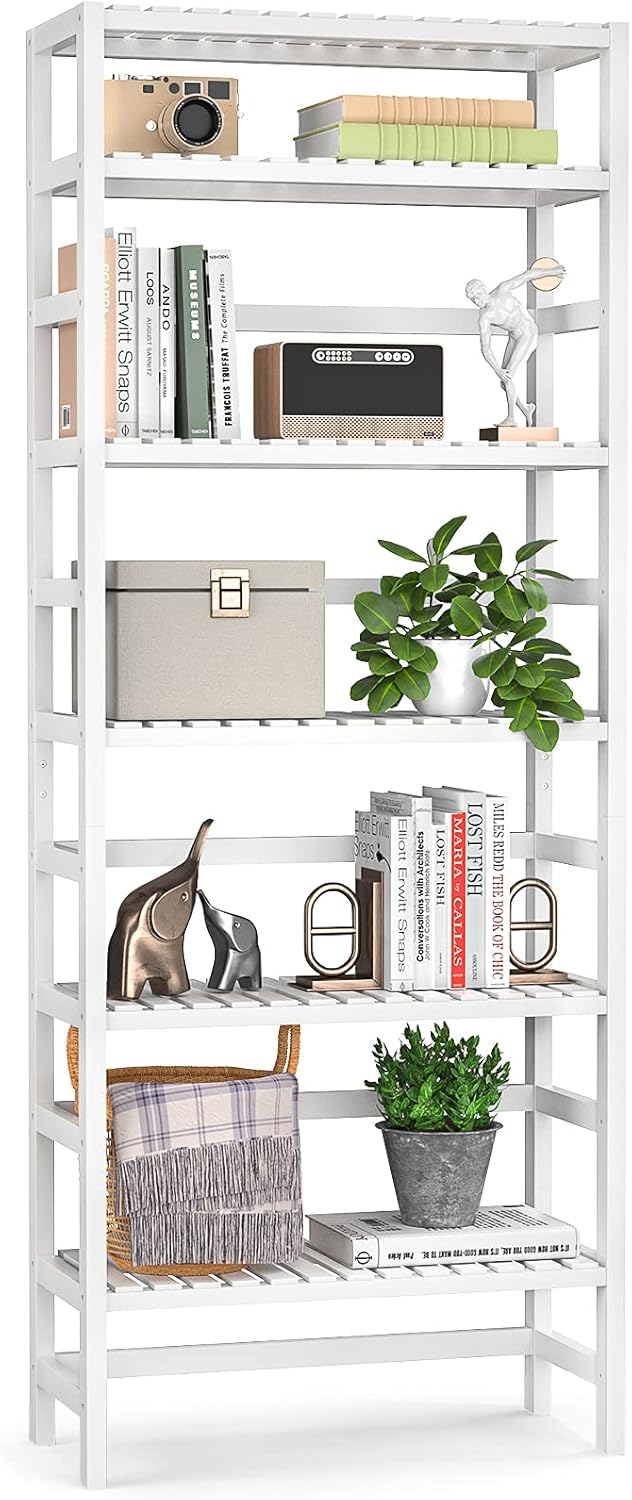 6 Tiers Bamboo Adjustable Tall Bookshelf J275027