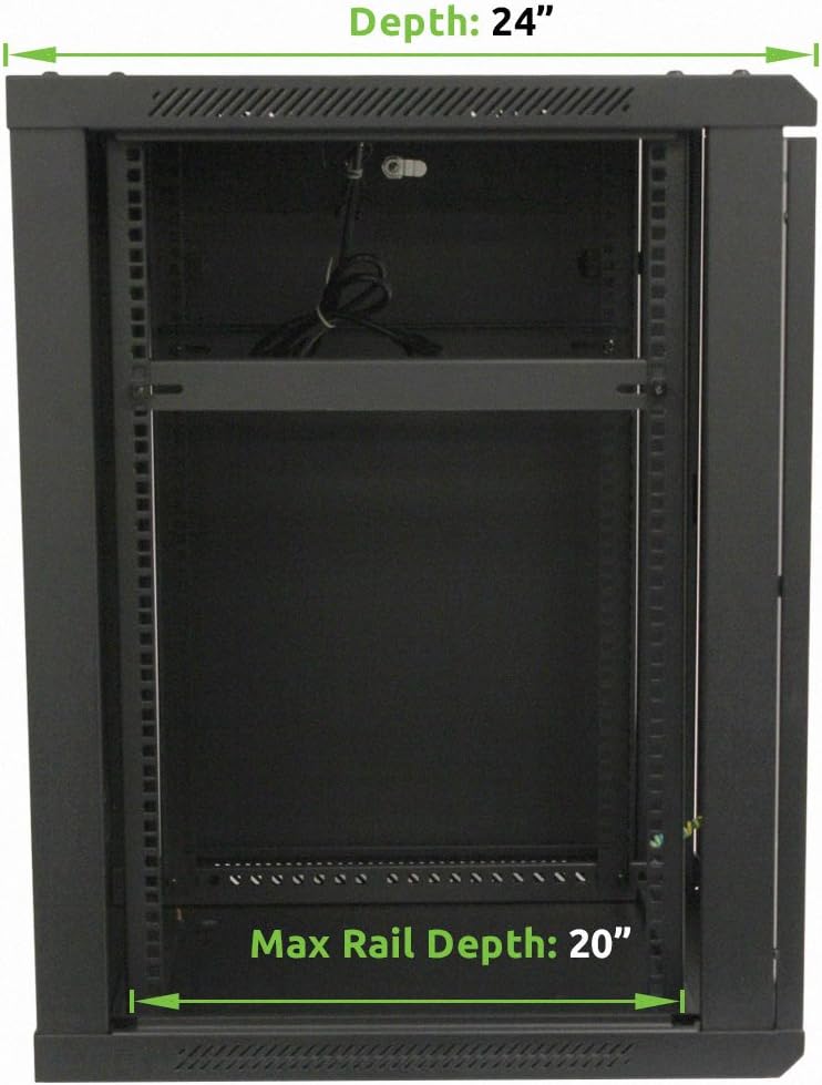 15U Wallmount Cabinet Enclosure 19-Inch Server Network Rack with Locking Glass Door Black with Shelves O6869