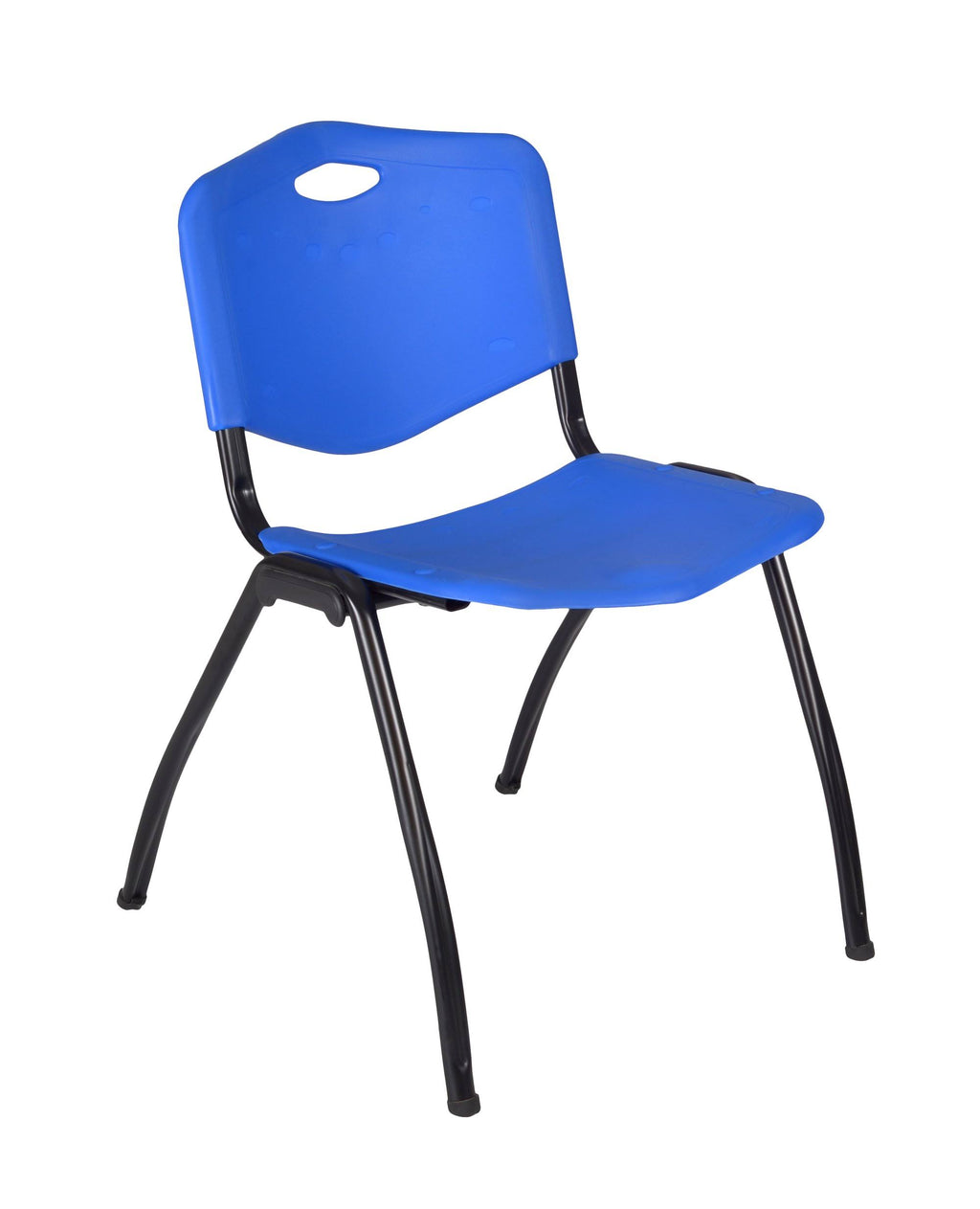 36x22 Round Breakroom Table Mocha Walnut Chrome 4 Stack Chairs Blue V837