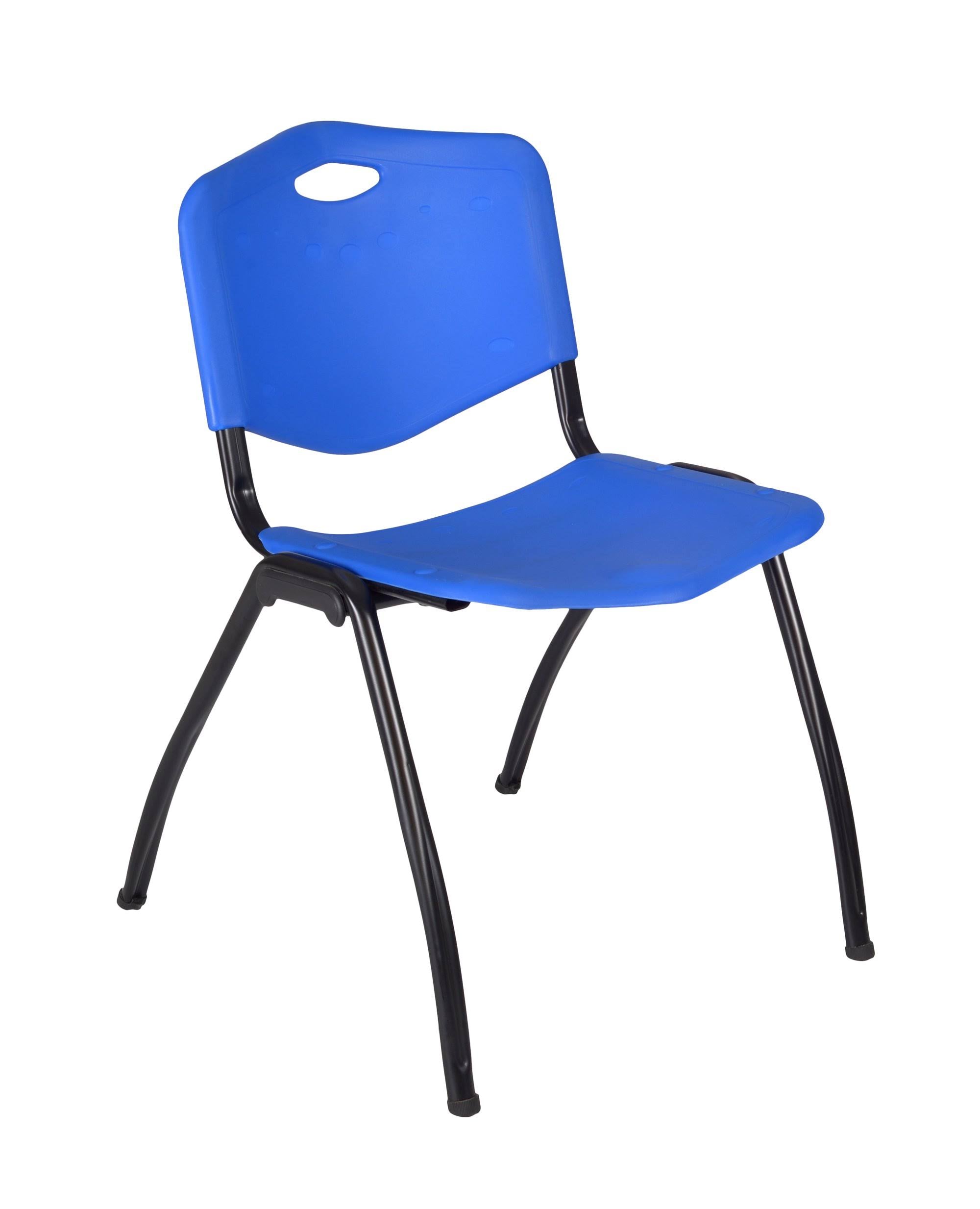 36x22 Round Breakroom Table Mocha Walnut Chrome 4 Stack Chairs Blue V837